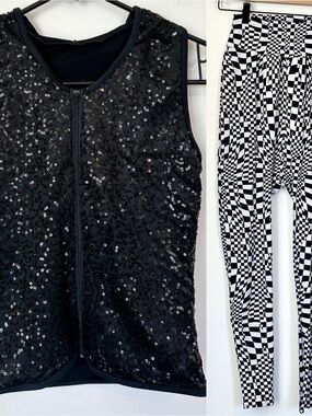 Weissman Black Sequin Vest with Black & White Checker Pants Jazz Hip Hop Dance